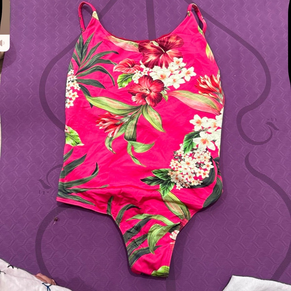 Farm Rio pink floral one piece swimsuit